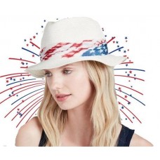 NEW Lucky Brand Fedora Hat Americana Natural 4th of July Red White Blue  eb-21082967